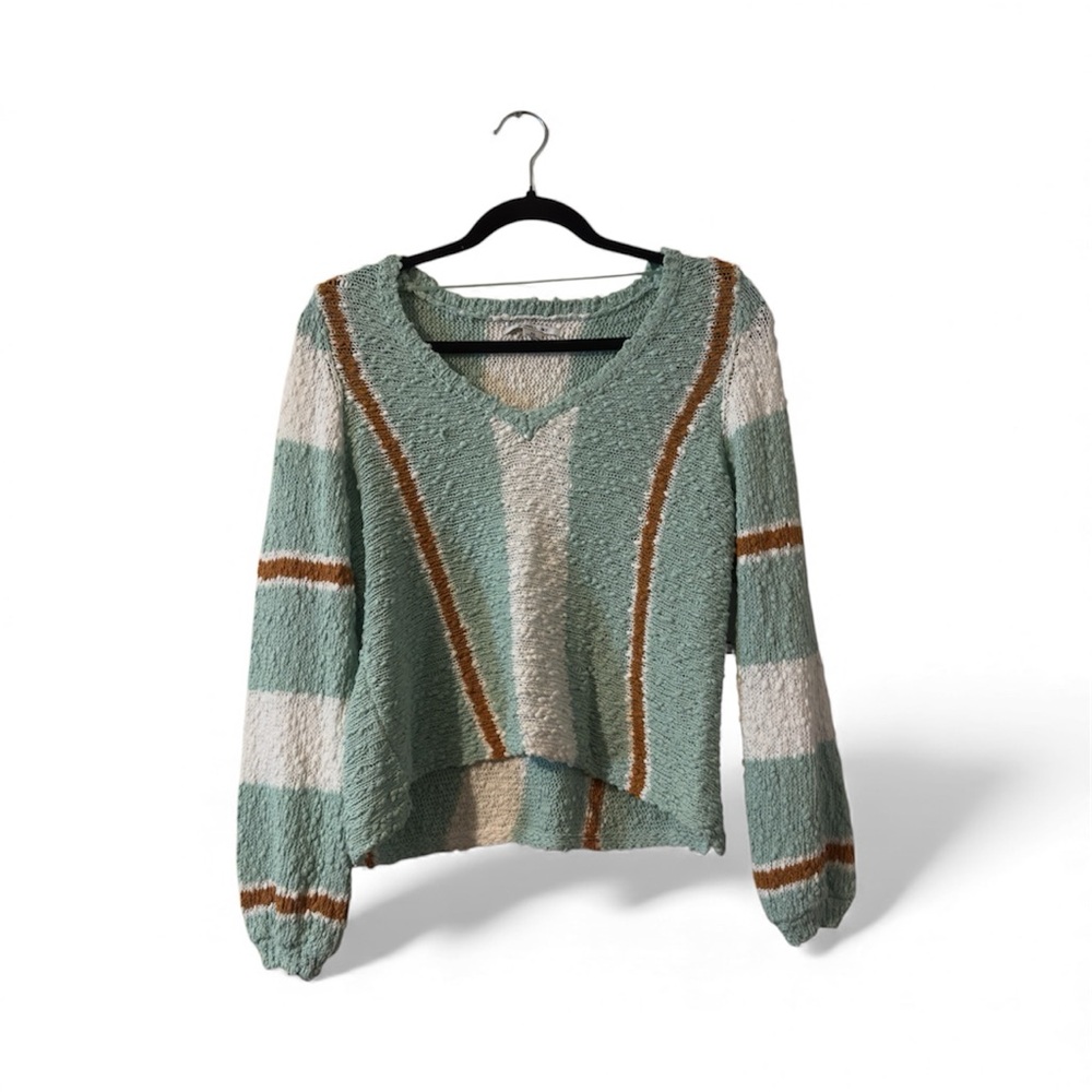 NWT O’Neil Green, White, and Brown V-Neck Sweater